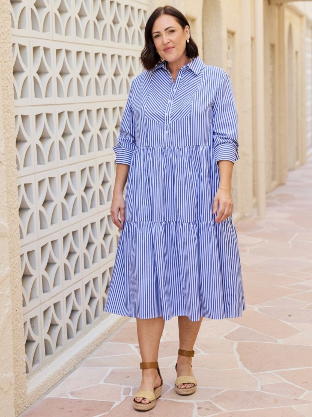 Maye Jasmine Striped Cotton Shirt Dress Blue and White XL